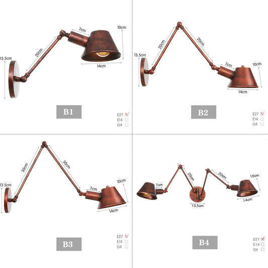 Black Rustic Vintage Swing Arm Wall Lamp – Adjustable Retro Long Reading Light