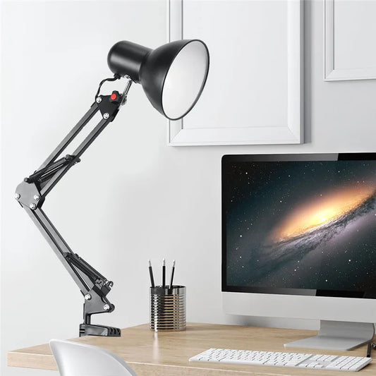 Flexible Swing Arm Desk Lamp – Clamp Mount Table Light with E27/E26 Bulb Socket