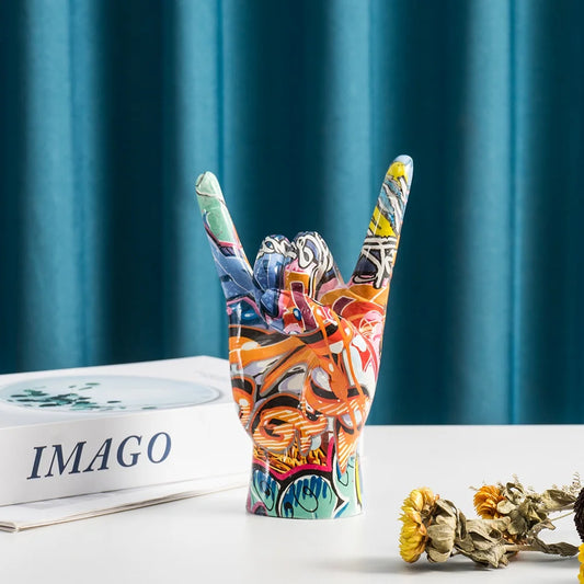 Vilead Graffiti Rock On Hand Figurine – Modern Pop Art Music Décor