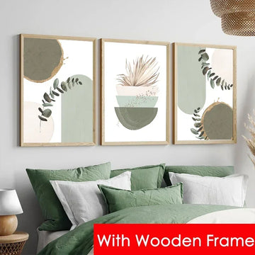 Abstract Sage Green Botanical Canvas with Frame