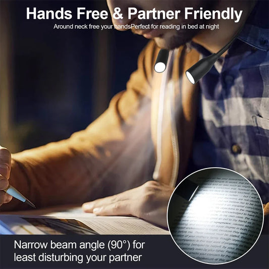 LED Reading Neck Light – 360° Flexible Arm Book Lamp for Study & Night Reading