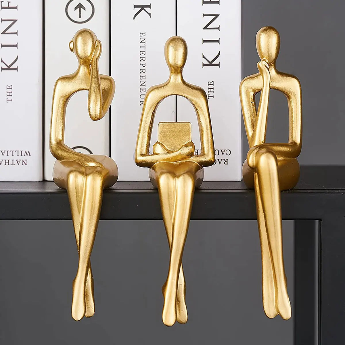 Gold Resin Thinker Figurines – Abstract Sitting Posture Sculptures for Home & Office