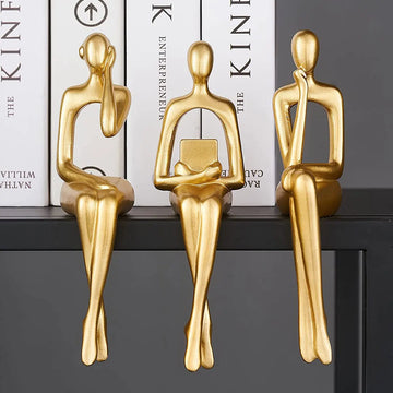 Gold Resin Thinker Figurines – Abstract Sitting Posture Sculptures for Home & Office