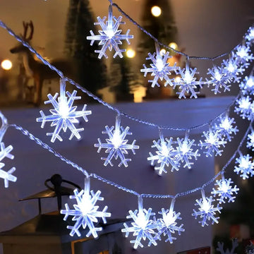 LED Christmas Snowflake String Light Battery Powered Holiday Fairy Lights