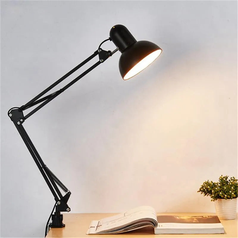 Flexible Swing Arm Desk Lamp – Clamp Mount Table Light with E27/E26 Bulb Socket