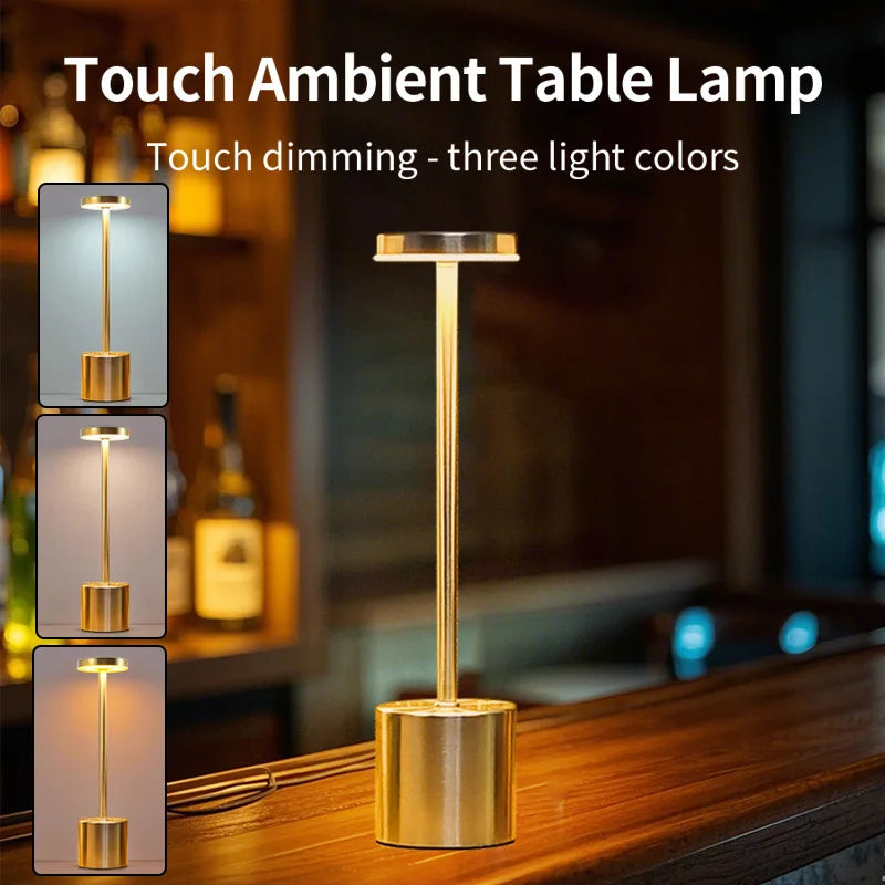 Classic USB Rechargeable Table Lamp – Stepless Dimming Touch Desk Lamp with 3 Colors