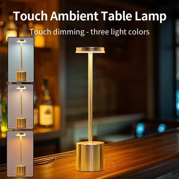 Classic USB Rechargeable Table Lamp – Stepless Dimming Touch Desk Lamp with 3 Colors