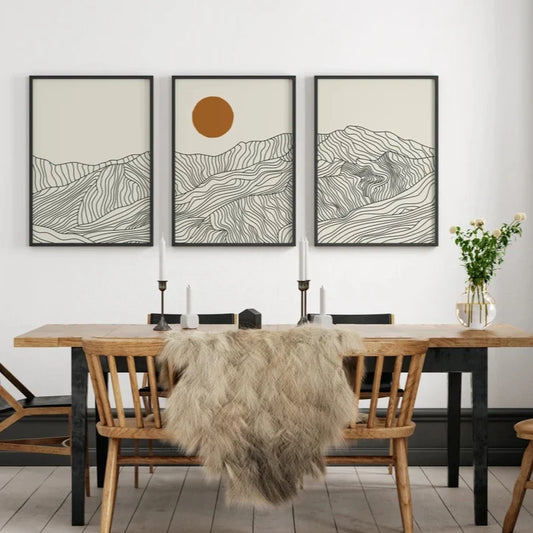 Japanese Alps Sunrise Abstract Line Landscape Canvas Set – Modern