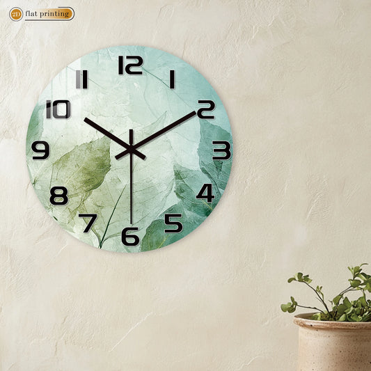 Fresh Green Leaf Print Wall Clock