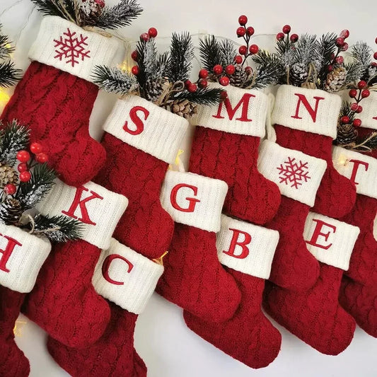 Knitted Christmas Stocking  Snowflake & Letter Design