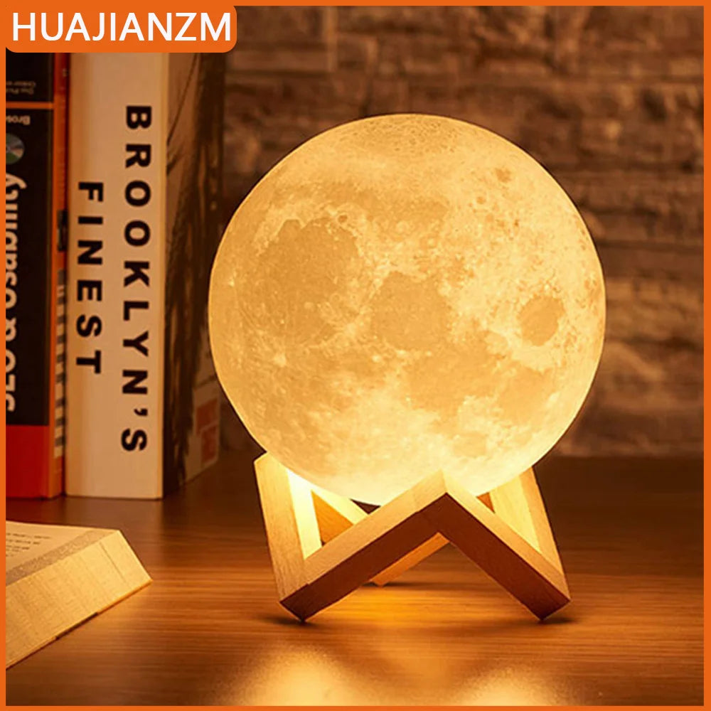 Moon Lamp LED Night Light – Battery-Powered Starry Lamp with Stand for Bedroom & Kids