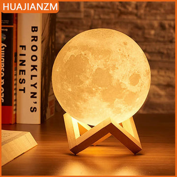 Moon Lamp LED Night Light – Battery-Powered Starry Lamp with Stand for Bedroom & Kids