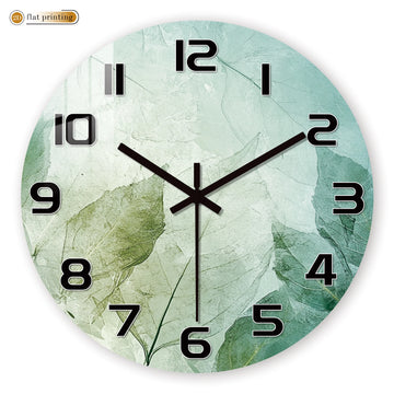 Fresh Green Leaf Print Wall Clock
