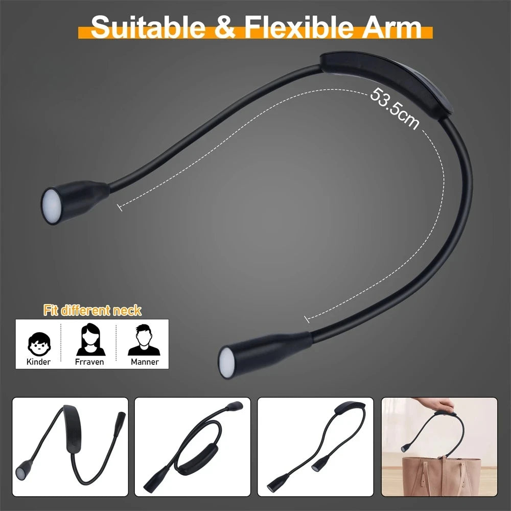 LED Reading Neck Light – 360° Flexible Arm Book Lamp for Study & Night Reading