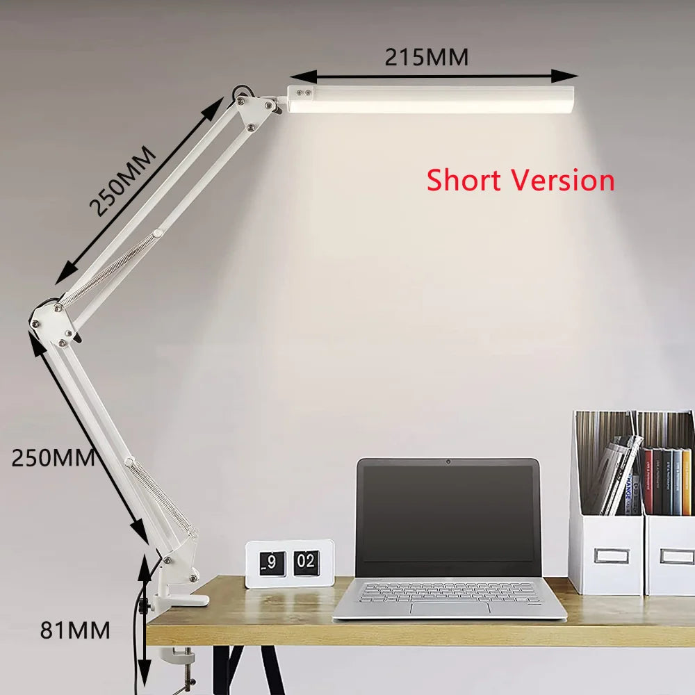 LED Desk Lamp – Clamp Swing Arm with Eye-Caring Dimmable Light