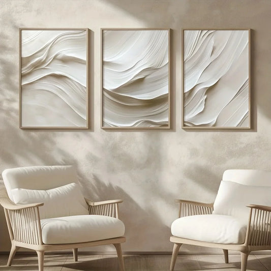 3pcs Neutral Beige Abstract Canvas Wall Art Set
