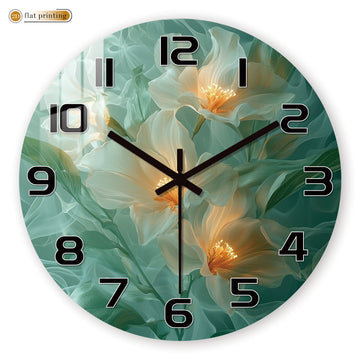 Elegant White Floral Wall Clock – Minimalist Botanical Home Decor