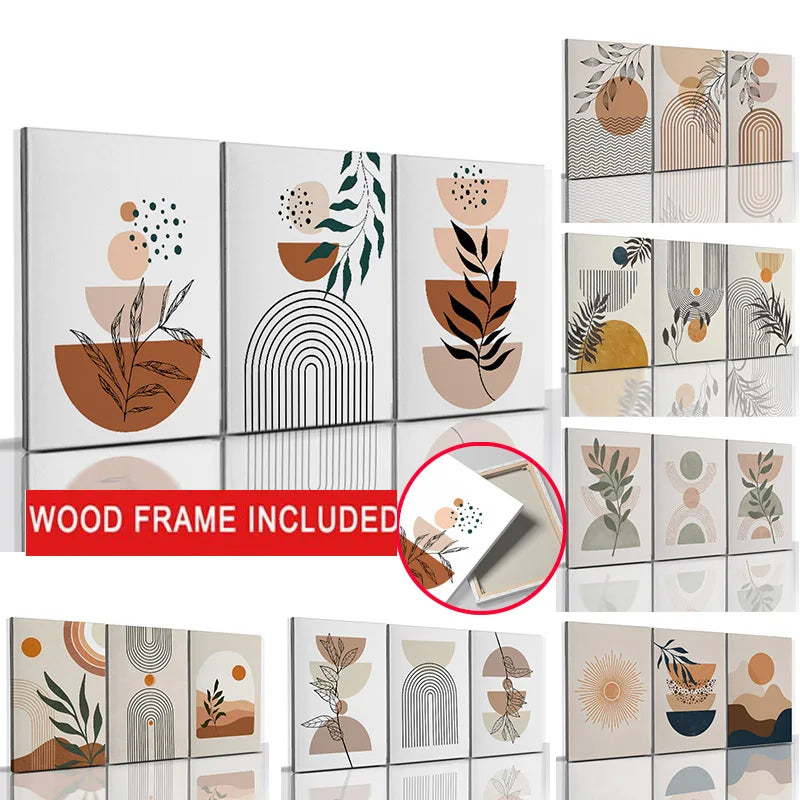 Abstract Orange Boho Leaf Wall Art with Frame