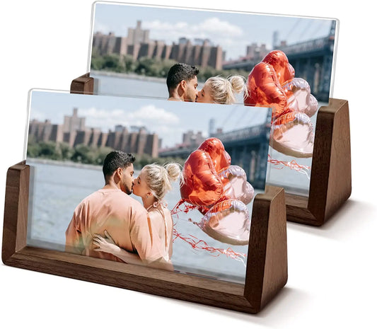 Walnut & Beech Creative Photo Frame Set – Modern Acrylic U-Shape Frames
