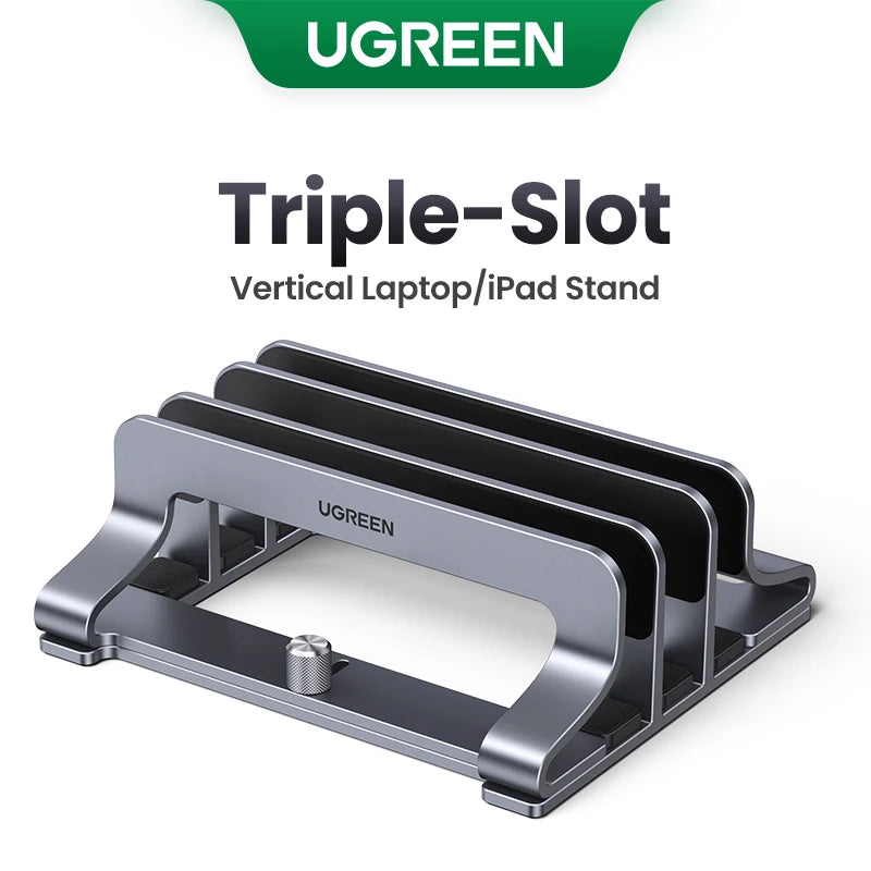 UGREEN Vertical Laptop Stand – Triple Slot Aluminum