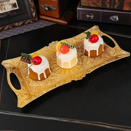 Exquisite European Metal Tray – Golden Peacock Design Rectangular Fruit Plate