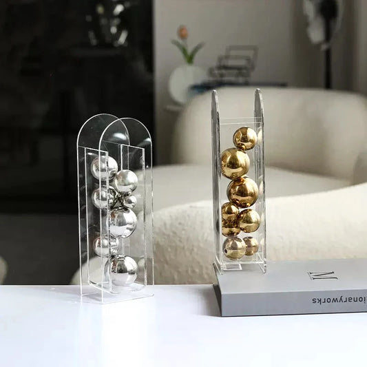 Abstract Metal Ball in Transparent Acrylic Box – Modern Desk Ornament