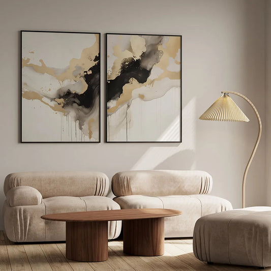 Gold & Black Abstract Modern Minimalist Canvas Wall Art