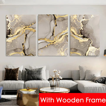 Marble Beige & Gold Abstract Wall Art with Frame