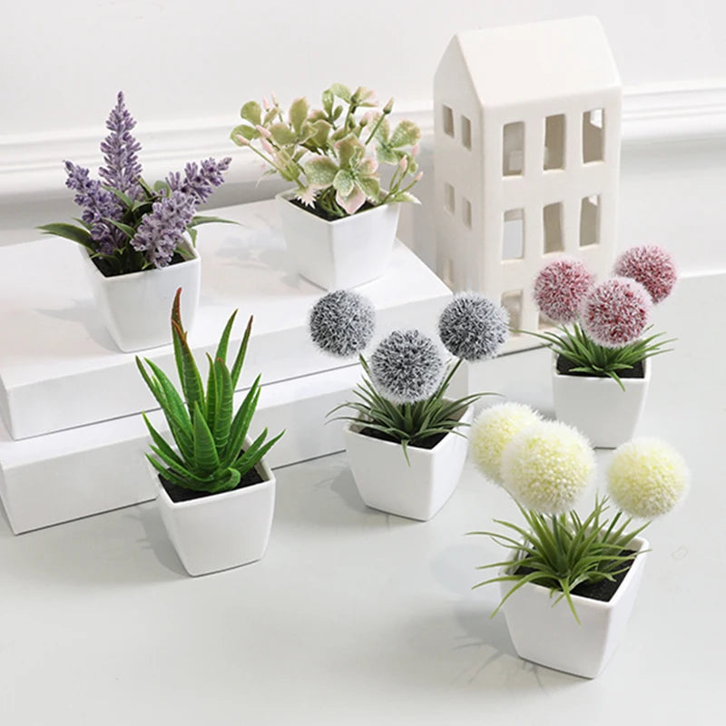 Mini Evergreen Artificial Plants Set