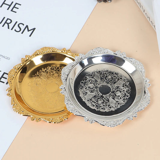 Silver & Golden Iron Tray – Elegant Decorative & Serving Plate