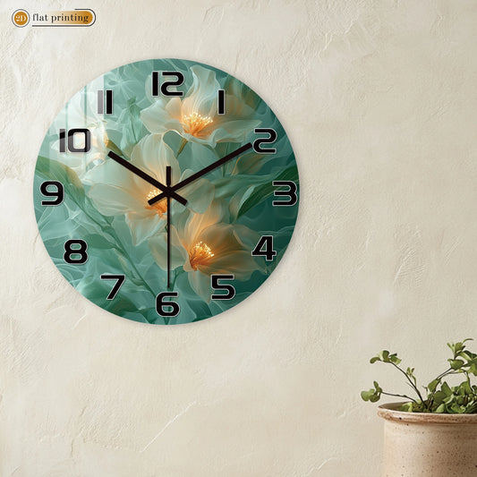 Elegant White Floral Wall Clock – Minimalist Botanical Home Decor