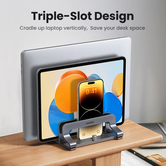 UGREEN Vertical Laptop Stand – Triple Slot Aluminum