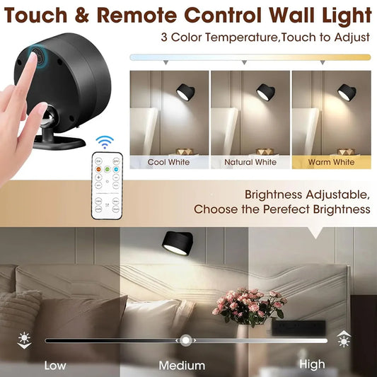 Magnetic LED Wall Light – Dimmable Night Lamp with 360°