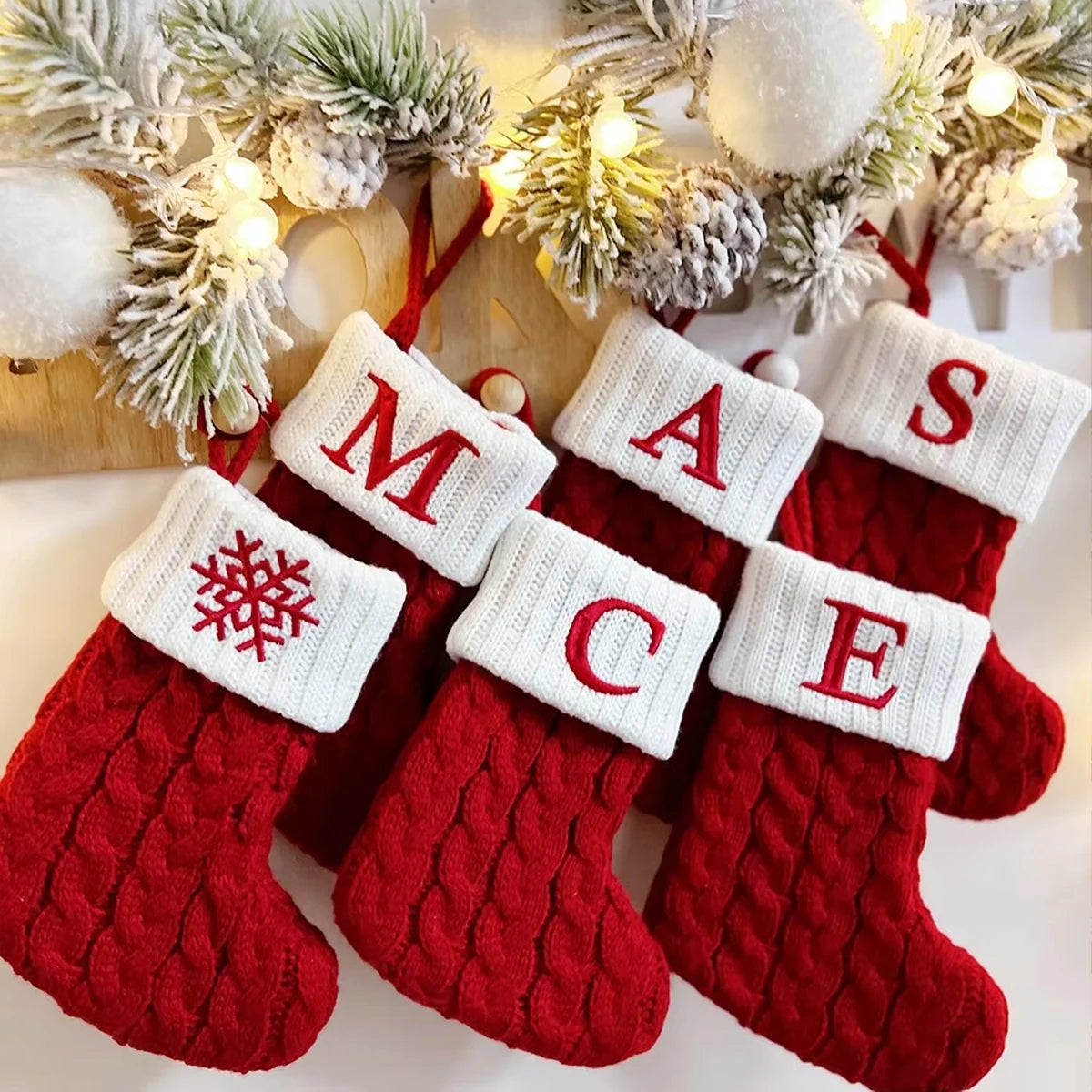 Knitted Christmas Stocking  Snowflake & Letter Design