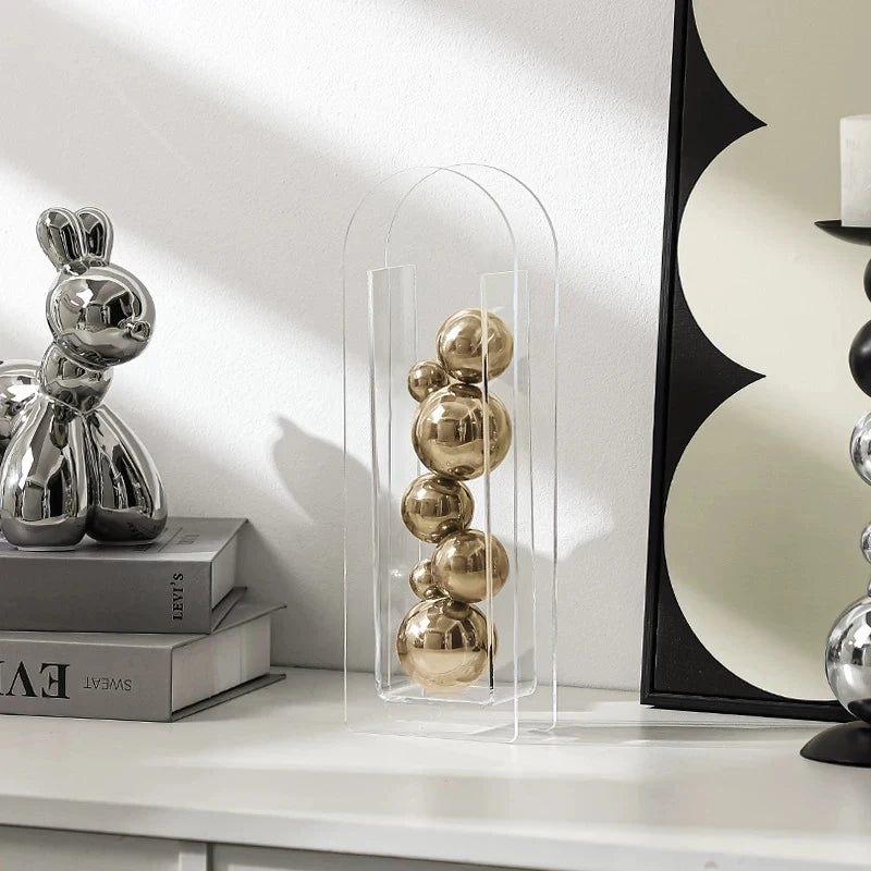 Abstract Metal Ball in Transparent Acrylic Box – Modern Desk Ornament