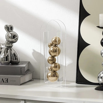 Abstract Metal Ball in Transparent Acrylic Box – Modern Desk Ornament